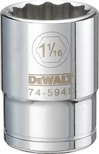 DEWALT DWMT74594OSP Drive Hand Socket, 1-1/16 in Socket, 3/4 in Drive, 12-Point, Steel, Polished Chrome Vanadium
