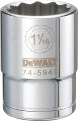 DEWALT DWMT74594OSP Drive Hand Socket, 1-1/16 in Socket, 3/4 in Drive, 12-Point, Steel, Polished Chrome Vanadium