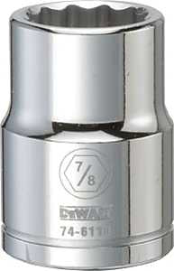 DEWALT DWMT74611OSP Drive Hand Socket, 7/8 in Socket, 3/4 in Drive, 12-Point, Steel, Polished Chrome Vanadium