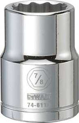 DEWALT DWMT74611OSP Drive Hand Socket, 7/8 in Socket, 3/4 in Drive, 12-Point, Steel, Polished Chrome Vanadium