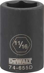 DEWALT DWMT74655OSP Impact Socket, 11/16 in Socket, 15/32 in D Socket, 1/2 in Drive, 6-Point, CR-440 Steel, Black Oxide