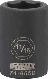 DEWALT DWMT74655OSP Impact Socket, 11/16 in Socket, 15/32 in D Socket, 1/2 in Drive, 6-Point, CR-440 Steel, Black Oxide