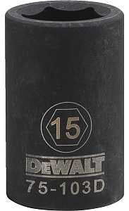 DEWALT DWMT75103OSP Deep Impact Socket, 15 mm Socket, 15/32 in D Socket, 1/2 in Drive, 6-Point, Steel, Black Oxide