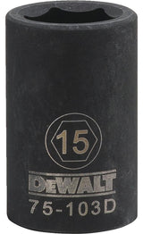 DEWALT DWMT75103OSP Deep Impact Socket, 15 mm Socket, 15/32 in D Socket, 1/2 in Drive, 6-Point, Steel, Black Oxide