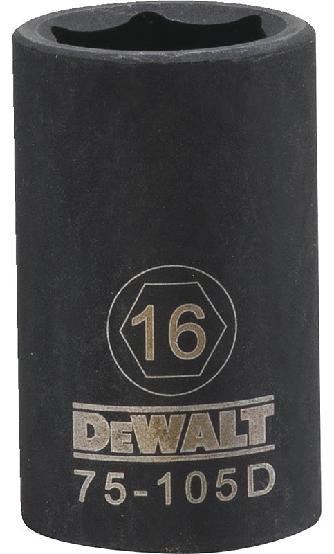 DEWALT DWMT75105OSP Deep Impact Socket, 16 mm Socket, 1/2 in Drive, 6-Point, Steel, Black Oxide