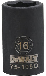 DEWALT DWMT75105OSP Impact Socket, 16 mm Socket, 1/2 in Drive, 6-Point, CR-440 Steel, Black Oxide