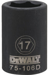 DEWALT DWMT75106OSP Impact Socket, 17 mm Socket, 1/2 in Drive, 6-Point, CR-440 Steel, Black Oxide