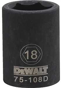 DEWALT DWMT75108OSP Impact Socket, 18 mm Socket, 1/2 in Drive, 6-Point, CR-440 Steel, Black Oxide