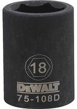DEWALT DWMT75108OSP Impact Socket, 18 mm Socket, 1/2 in Drive, 6-Point, CR-440 Steel, Black Oxide