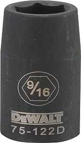 DEWALT DWMT75122OSP Impact Socket, 9/16 in Socket, 1/2 in Drive, 6-Point, CR-440 Steel, Black Oxide