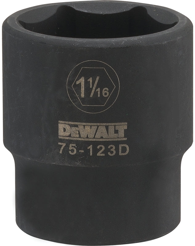 DEWALT DWMT75123OSP Impact Socket, 1-1/16 in Socket, 1/2 in Drive, 6-Point, Chrome Vanadium Steel, Chrome-Plated