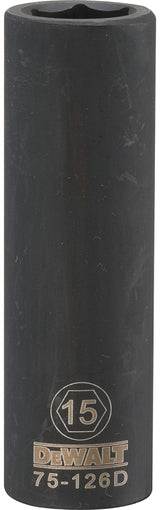 DEWALT DWMT75126OSP Deep Impact Socket, 15 mm Socket, 23/32 in D Socket, 1/2 in Drive, 6-Point, Steel, Black Oxide