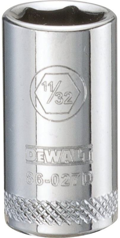 DEWALT DWMT86027OSP Drive Hand Socket, 11/32 in Socket, 1/4 in Drive, 6-Point, Steel, Polished Chrome Vanadium