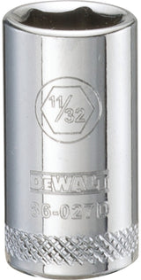 DEWALT DWMT86027OSP Drive Hand Socket, 11/32 in Socket, 1/4 in Drive, 6-Point, Steel, Polished Chrome Vanadium