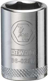 DEWALT DWMT86029OSP Drive Hand Socket, 7/16 in Socket, 1/4 in Drive, 6-Point, Steel, Polished Chrome Vanadium