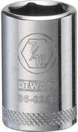 DEWALT DWMT86029OSP Drive Hand Socket, 7/16 in Socket, 1/4 in Drive, 6-Point, Steel, Polished Chrome Vanadium