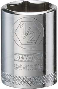 DEWALT DWMT86030OSP Drive Hand Socket, 1/2 in Socket, 1/4 in Drive, 6-Point, Steel, Polished Chrome Vanadium