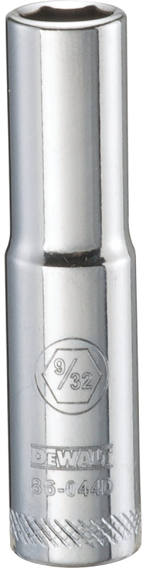 DEWALT DWMT86044OSP Drive Hand Socket, 9/32 in Socket, 1/4 in Drive, 6-Point, Steel, Polished Chrome Vanadium