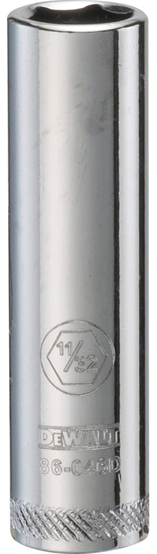 DEWALT DWMT86046OSP Drive Hand Socket, 11/32 in Socket, 1/4 in Drive, 6-Point, Steel, Polished Chrome Vanadium