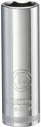 DEWALT DWMT86048OSP Drive Hand Socket, 7/16 in Socket, 1/4 in Drive, 6-Point, Steel, Polished Chrome Vanadium