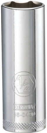 DEWALT DWMT86049OSP Drive Hand Socket, 1/2 in Socket, 1/4 in Drive, 6-Point, Steel, Polished Chrome Vanadium