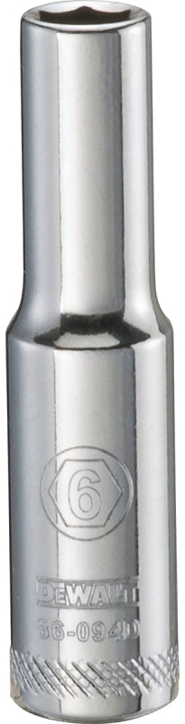 DEWALT DWMT86094OSP Drive Hand Socket, 6 mm Socket, 1/4 in Drive, 6-Point, Steel, Polished Chrome Vanadium