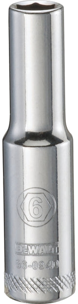 DEWALT DWMT86094OSP Drive Hand Socket, 6 mm Socket, 1/4 in Drive, 6-Point, Steel, Polished Chrome Vanadium