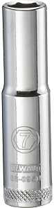 DEWALT DWMT86095OSP Drive Hand Socket, 7 mm Socket, 1/4 in Drive, 6-Point, Steel, Polished Chrome Vanadium