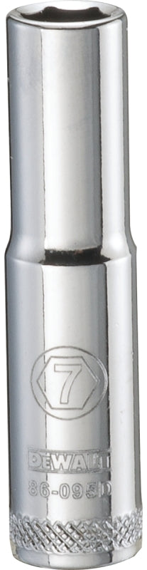 DEWALT DWMT86095OSP Drive Hand Socket, 7 mm Socket, 1/4 in Drive, 6-Point, Steel, Polished Chrome Vanadium