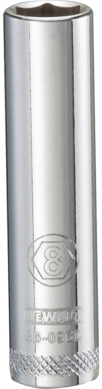 DEWALT DWMT86096OSP Drive Hand Socket, 8 mm Socket, 1/4 in Drive, 6-Point, Steel, Polished Chrome Vanadium
