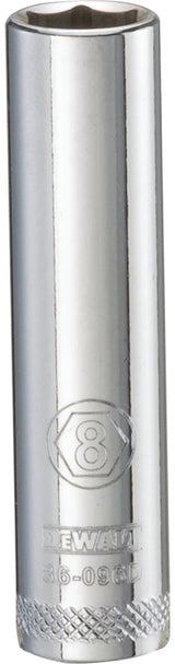 DEWALT DWMT86096OSP Drive Hand Socket, 8 mm Socket, 1/4 in Drive, 6-Point, Steel, Polished Chrome Vanadium