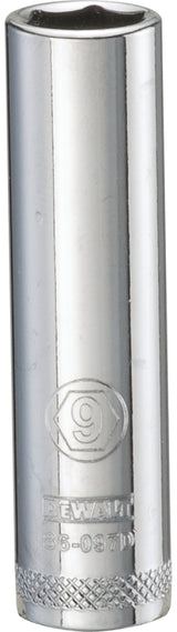 DEWALT DWMT86097OSP Drive Hand Socket, 9 mm Socket, 1/4 in Drive, 6-Point, Steel, Polished Chrome Vanadium