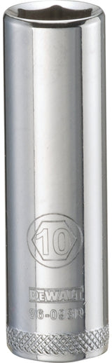 DEWALT DWMT86098OSP Drive Hand Socket, 10 mm Socket, 1/4 in Drive, 6-Point, Steel, Polished Chrome Vanadium