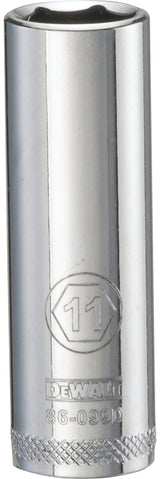 DEWALT DWMT86099OSP Drive Hand Socket, 11 mm Socket, 1/4 in Drive, 6-Point, Steel, Polished Chrome Vanadium