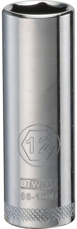 DEWALT DWMT86100OSP Drive Hand Socket, 12 mm Socket, 1/4 in Drive, 6-Point, Steel, Polished Chrome Vanadium