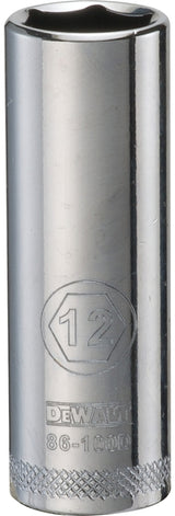 DEWALT DWMT86100OSP Drive Hand Socket, 12 mm Socket, 1/4 in Drive, 6-Point, Steel, Polished Chrome Vanadium