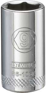 DEWALT DWMT86106OSP Drive Hand Socket, 9 mm Socket, 1/4 in Drive, 6-Point, Steel, Polished Chrome Vanadium
