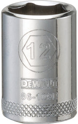 DEWALT DWMT86109OSP Drive Hand Socket, 12 mm Socket, 1/4 in Drive, 6-Point, Steel, Polished Chrome Vanadium