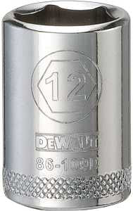 DEWALT DWMT86109OSP Drive Hand Socket, 12 mm Socket, 1/4 in Drive, 6-Point, Steel, Polished Chrome Vanadium