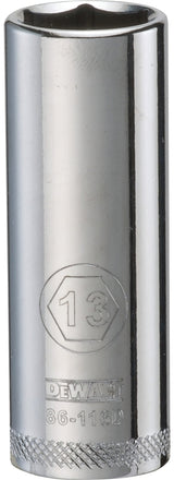 DEWALT DWMT86116OSP Drive Hand Socket, 13 mm Socket, 1/4 in Drive, 6-Point, Steel, Polished Chrome Vanadium