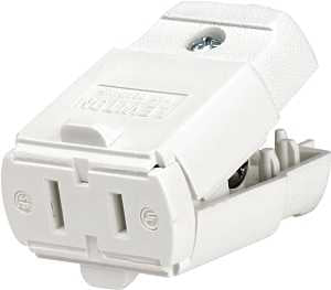 Leviton 016-00102-0WP Electrical Connector, Polarized, 1/4 in, 2-Pole, 15 A, 125 V, NEMA: NEMA 1-15R, White