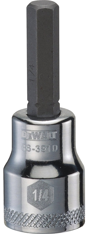 DEWALT DWMT86391OSP Fractional Hex Bit Socket, 1/4 in Tip, 3/8 in Drive, Polished Chrome Vanadium, 1-31/32 in OAL