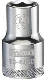 DEWALT DWMT86443OSP Drive Hand Socket, 7/16 in Socket, 1/2 in Drive, 6-Point, Steel, Polished Chrome Vanadium