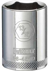 DEWALT DWMT86451OSP Drive Hand Socket, 13/16 in Socket, 1/2 in Drive, 6-Point, Steel, Polished Chrome Vanadium