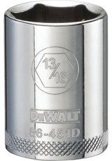 DEWALT DWMT86451OSP Drive Hand Socket, 13/16 in Socket, 1/2 in Drive, 6-Point, Steel, Polished Chrome Vanadium
