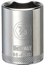 DEWALT DWMT86452OSP Drive Hand Socket, 7/8 in Socket, 1/2 in Drive, 6-Point, Steel, Polished Chrome Vanadium