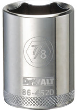 DEWALT DWMT86452OSP Drive Hand Socket, 7/8 in Socket, 1/2 in Drive, 6-Point, Steel, Polished Chrome Vanadium