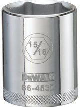 DEWALT DWMT86453OSP Drive Hand Socket, 15/16 in Socket, 1/2 in Drive, 6-Point, Steel, Polished Chrome Vanadium