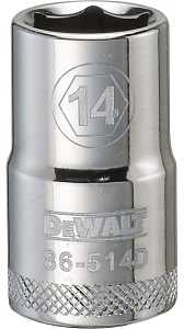 DEWALT DWMT86514OSP Drive Socket, 14 mm Socket, 1-1/2 in OAL, 1/2 in Drive, 6-Point, Vanadium Steel, Polished Chrome