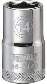 DEWALT DWMT86514OSP Drive Socket, 14 mm Socket, 1-1/2 in OAL, 1/2 in Drive, 6-Point, Vanadium Steel, Polished Chrome